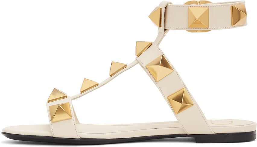 Valentino Garavani White Leather Roman Stud Flat Sandals - Picture 4