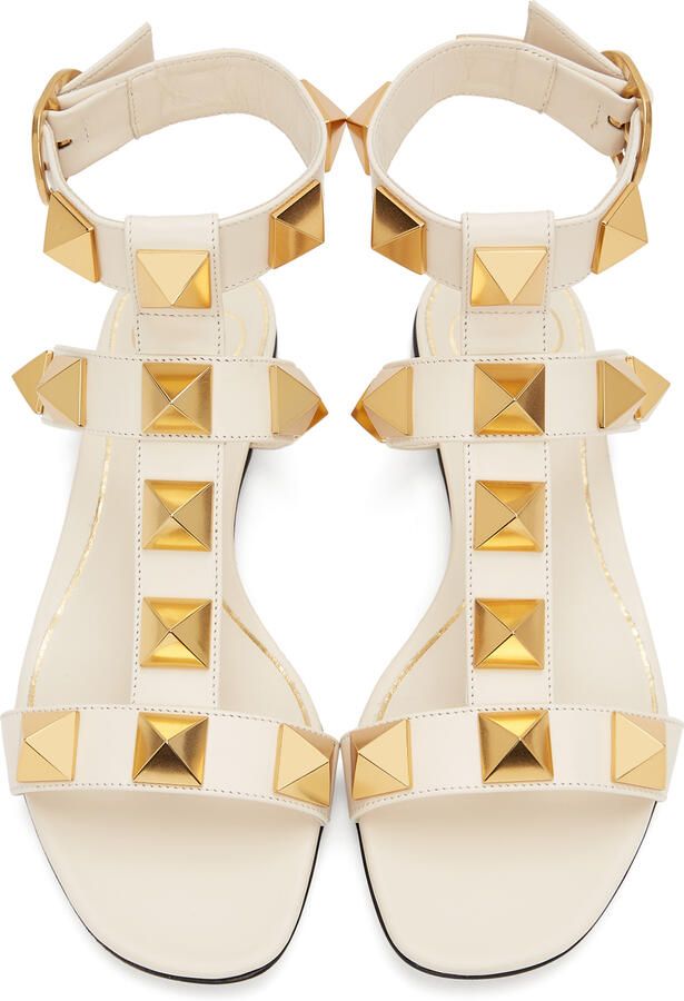 Valentino Garavani White Leather Roman Stud Flat Sandals