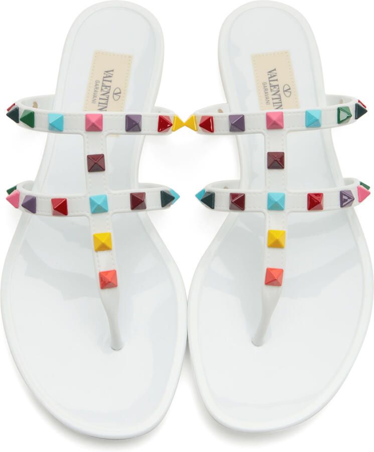 Valentino Garavani White Rockstud Slide Sandals
