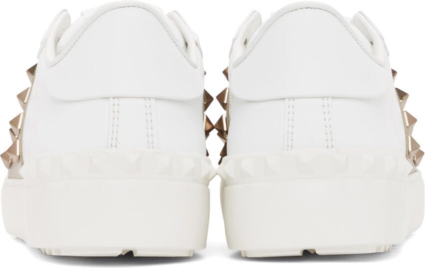 Valentino Garavani White & Bronze Rockstud Open Sneakers - Picture 2
