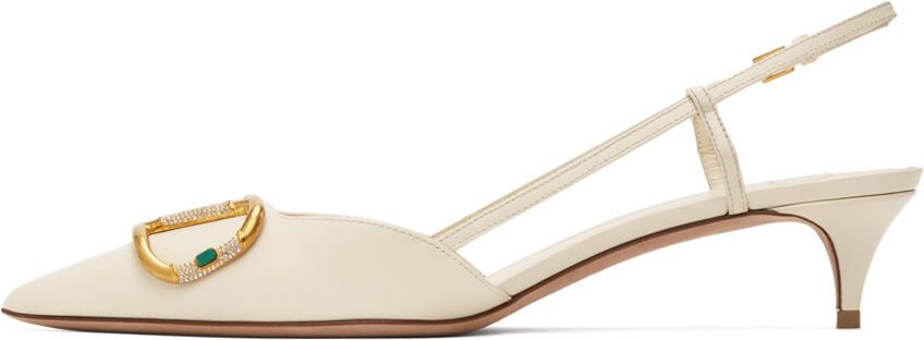 Valentino Garavani White VLogo Cabochon Slingback Heels - Picture 4