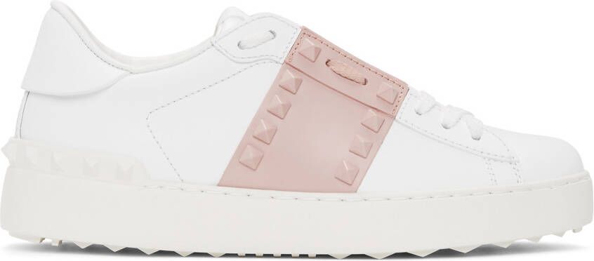 Valentino Garavani White & Pink Rockstud Open Sneakers