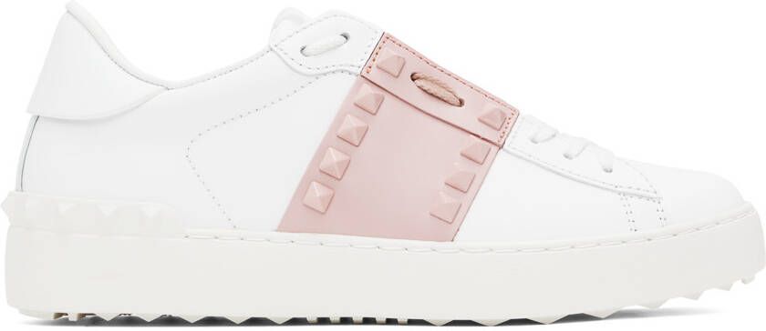 Valentino Garavani White & Pink Rockstud Sneaker