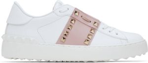 Valentino Garavani White & Pink Rockstud Untitled Sneakers