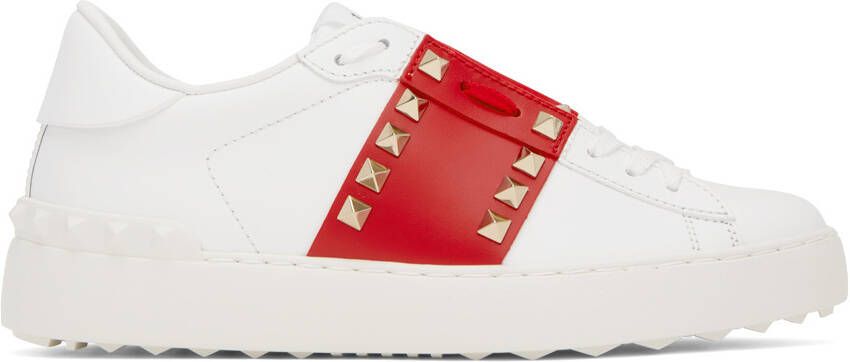 Valentino Garavani White & Red Rockstud Untitled Sneakers