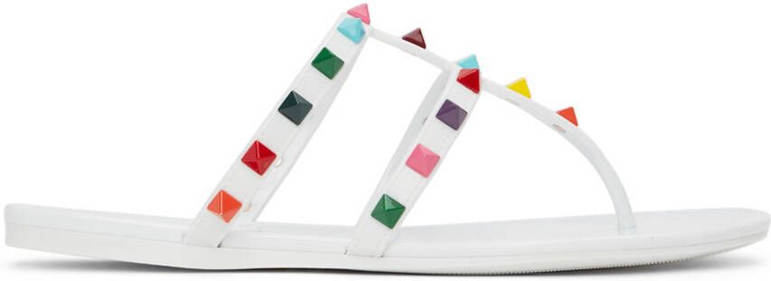 Valentino Garavani White Rockstud Slide Sandals