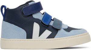 VEJA Kids Blue Leather V-10 Mid Velcro Sneakers