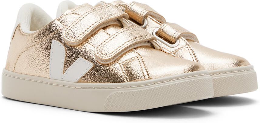 VEJA Kids Gold & White Leather Esplar Sneakers - Picture 2