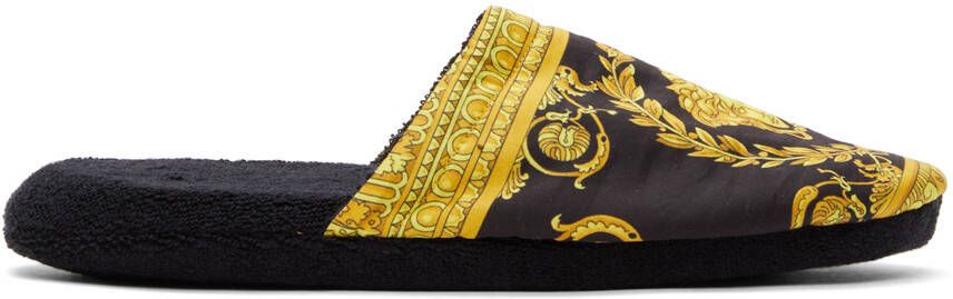 Versace Black & Gold Baroque Slippers