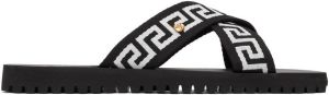 Versace Black & White Nastro Greca Cross Strap Sandals