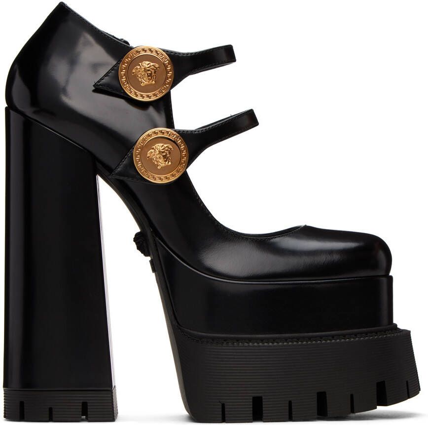 Versace Black Buttoned Platform Heels