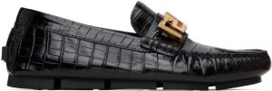 Versace Black Croc Greca Loafers