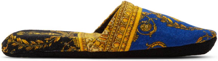 Versace Blue & Gold I Love Barocco Slippers