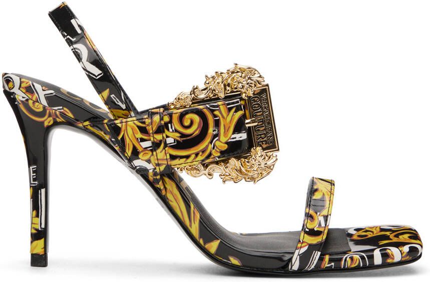 Versace Jeans Couture Black & Gold Emily Heeled Sandals