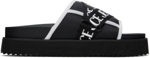 Versace Jeans Couture Black & White Logo Platform Sandals