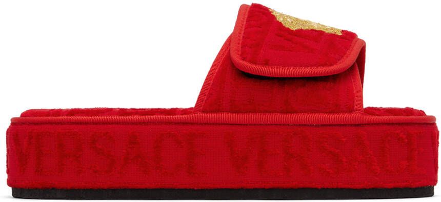 Versace Underwear Red Medusa Platform Slippers
