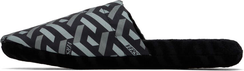 Versace Underwear Black 'La Greca' Slippers - Picture 4