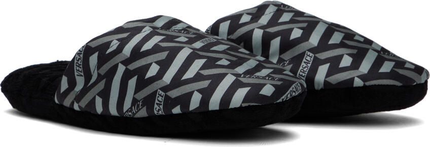 Versace Underwear Black 'La Greca' Slippers - Picture 3