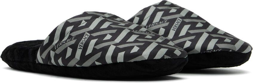Versace Underwear Black 'La Greca' Slippers - Picture 2