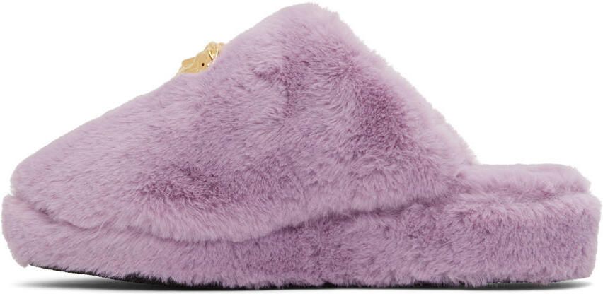 Versace Underwear Purple Faux-Fur 'La Medusa' Slippers - Picture 3