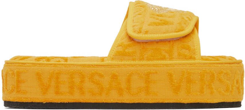 Versace Underwear Yellow Medusa Embroidered Slippers