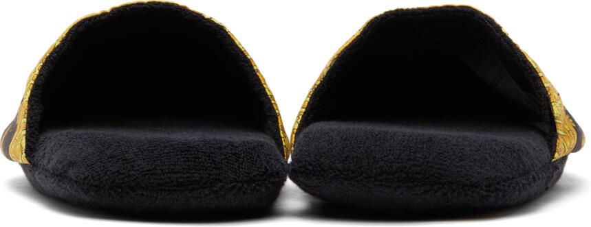 Versace Black & Gold Baroque Slippers - Picture 2