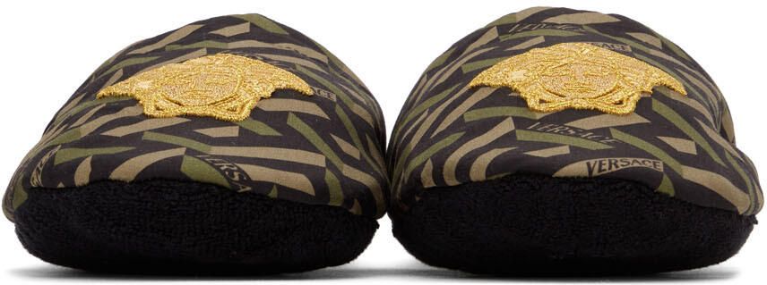 Versace Black & Khaki La Greca Slippers - Picture 2