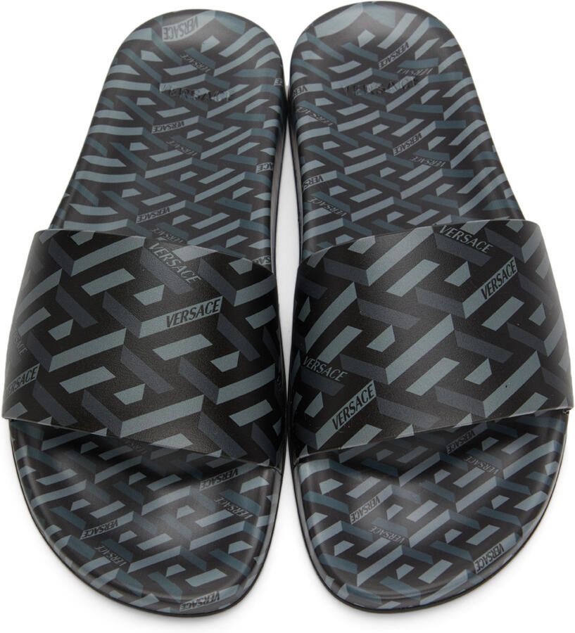 Versace Black Greca Print Slides