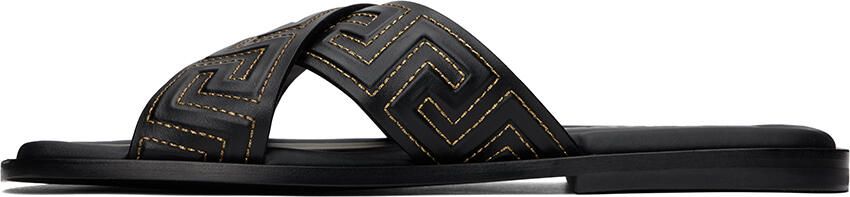 Versace Black Greca Sandals - Picture 4