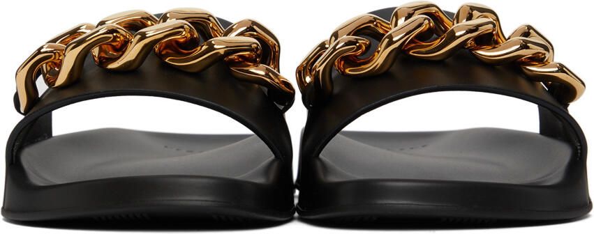 Versace Black Leather Medusa Chain Slides - Picture 3