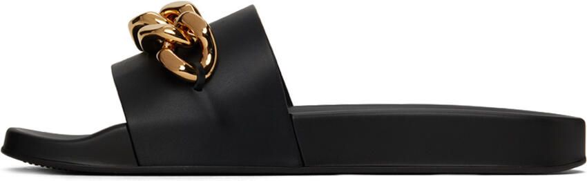 Versace Black Leather Medusa Chain Slides - Picture 4
