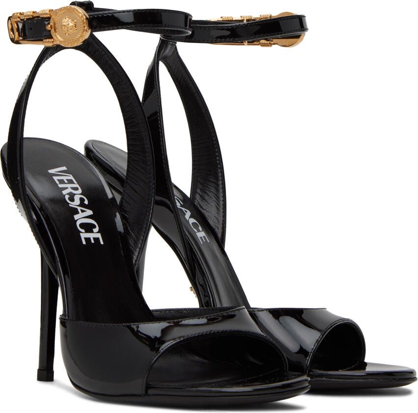 Versace Black Safety Pin Heeled Sandals - Picture 3
