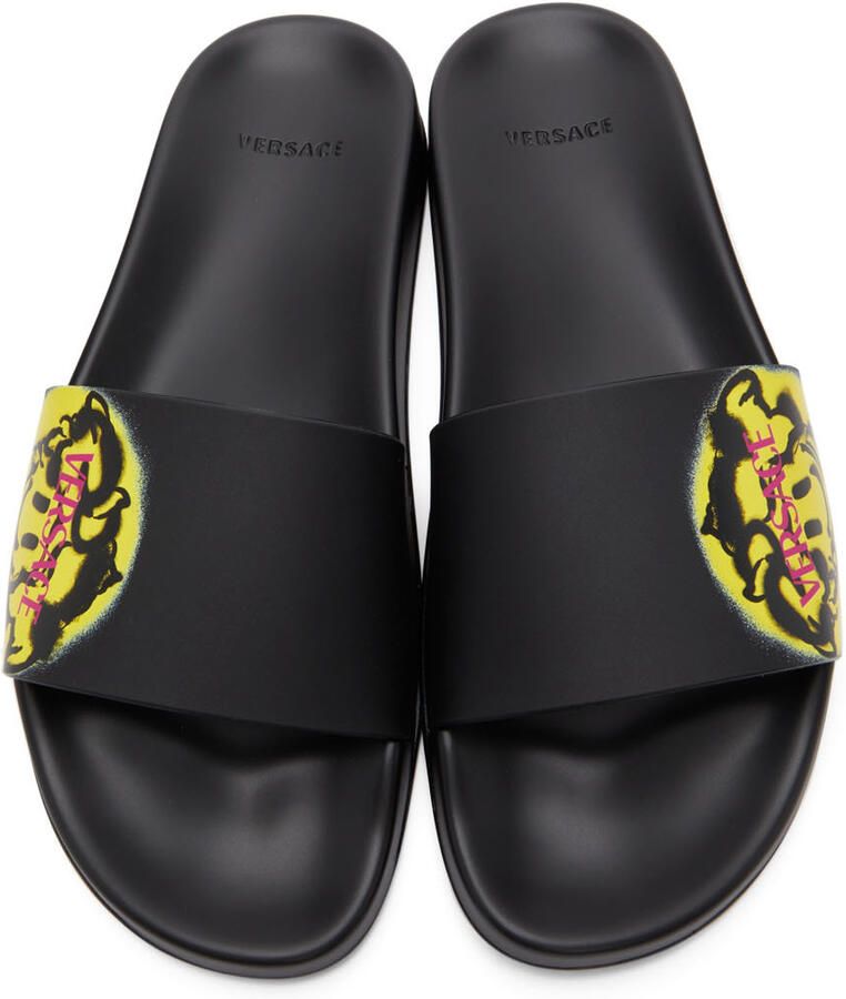 Versace Black Smiling Medusa Slip-On Sandals