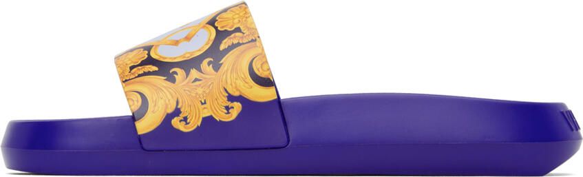 Versace Blue Barocco Slides - Picture 3