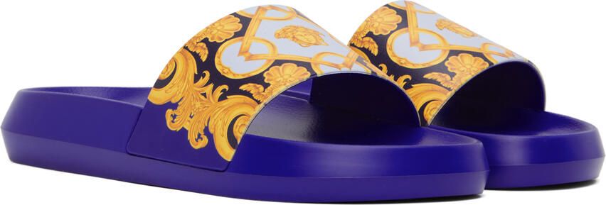 Versace Blue Barocco Slides - Picture 2
