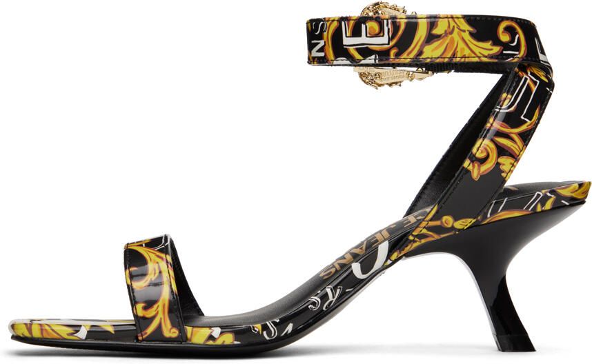 Versace Jeans Couture Black & Gold Fiona Heeled Sandals - Picture 3