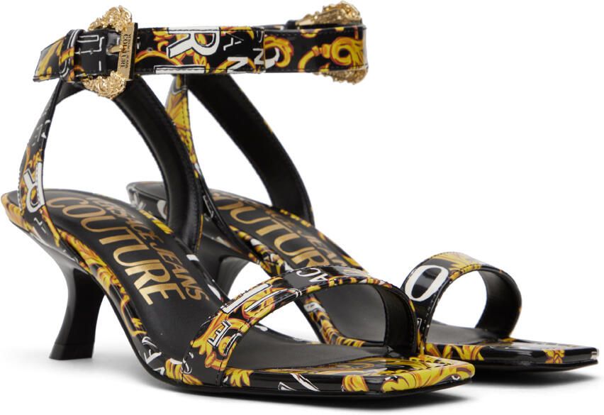Versace Jeans Couture Black & Gold Fiona Heeled Sandals - Picture 2