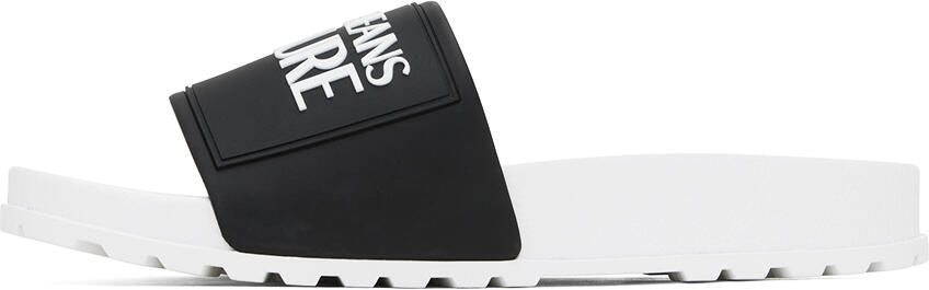 Versace Jeans Couture White & Black Embossed Pool Slides - Picture 4