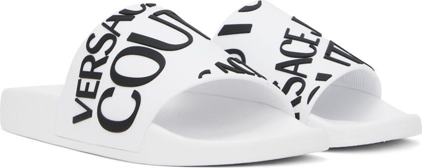 Versace Jeans Couture White Embossed Pool Slides - Picture 2