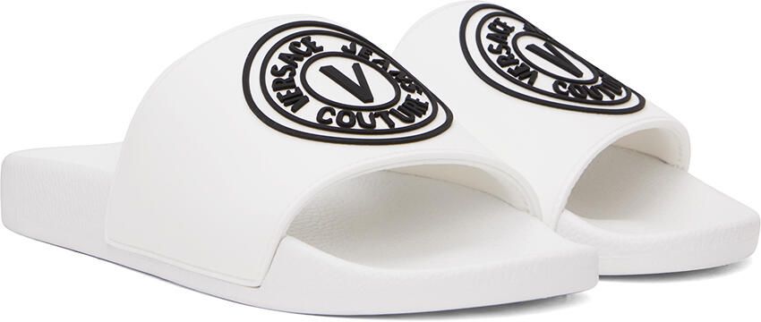 Versace Jeans Couture White V-Emblem Slides - Picture 2