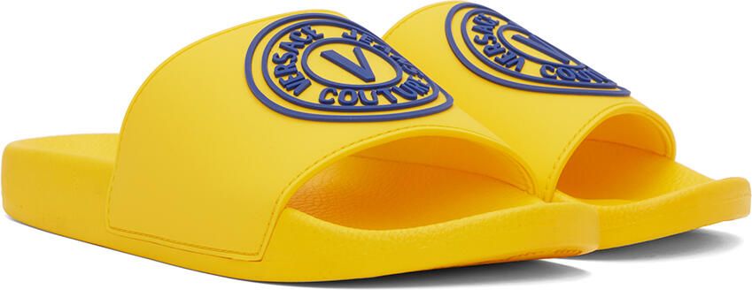 Versace Jeans Couture Yellow Embossed Pool Slides - Picture 2
