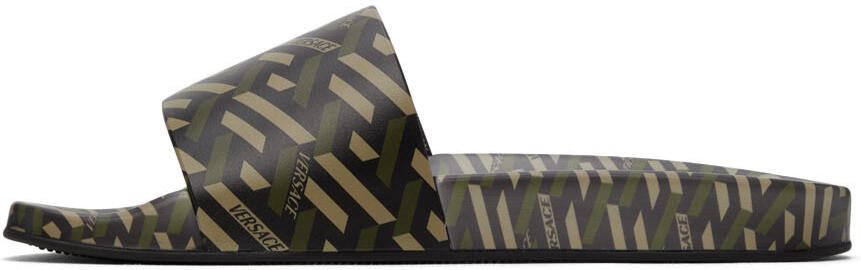 Versace Khaki Monogram Slides - Picture 4