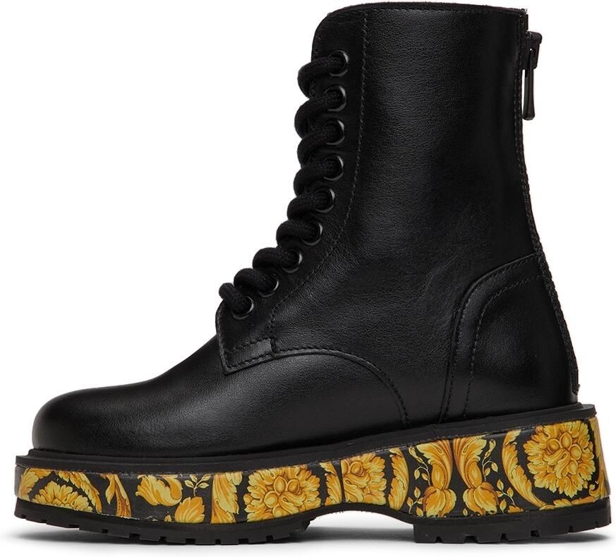 Versace Kids Black Barocco Print Boots