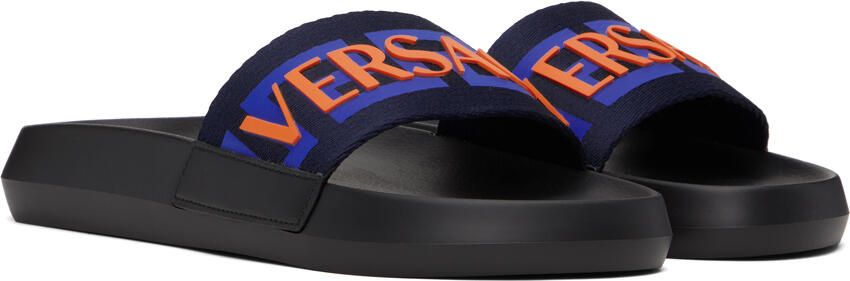 Versace Navy Webbing Slides - Picture 2