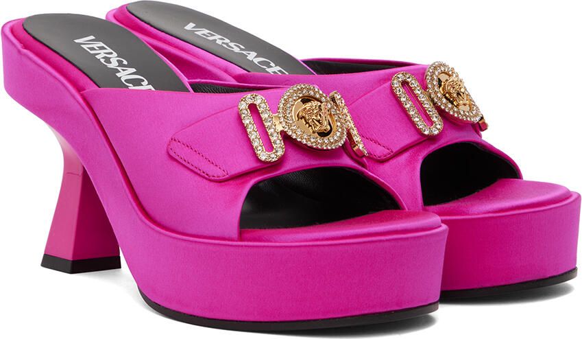Versace Pink Medusa Biggie Crystal Mules - Picture 2