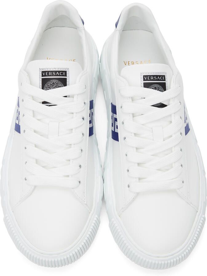 Versace White & Blue Greca Low-Top Sneakers