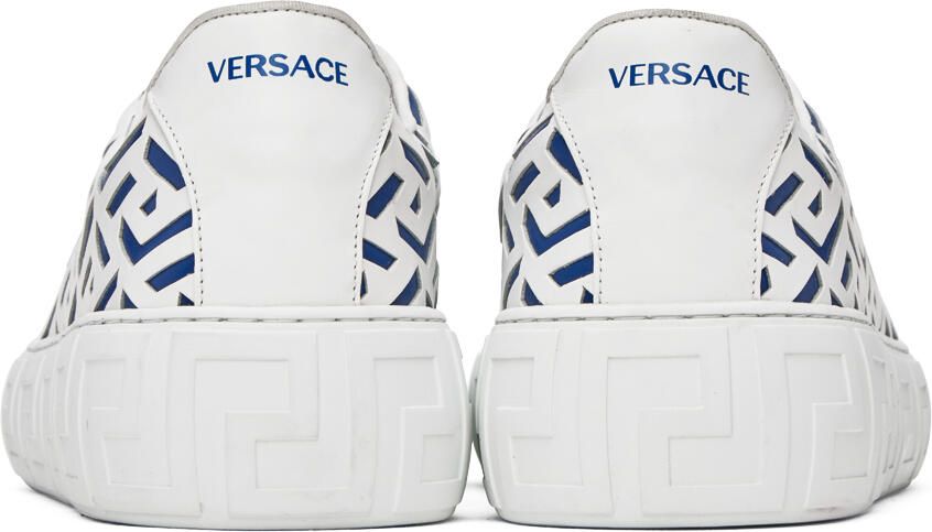 Versace White & Blue Greca Sneakers