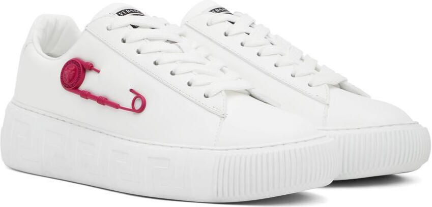Versace White & Pink Safety Pin Sneakers - Picture 2