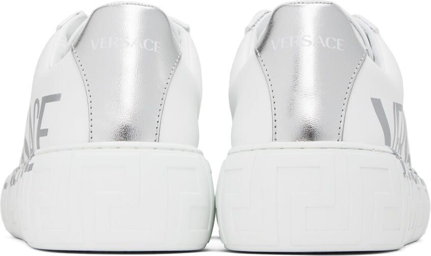 Versace White & Silver Greca Sneakers - Picture 5