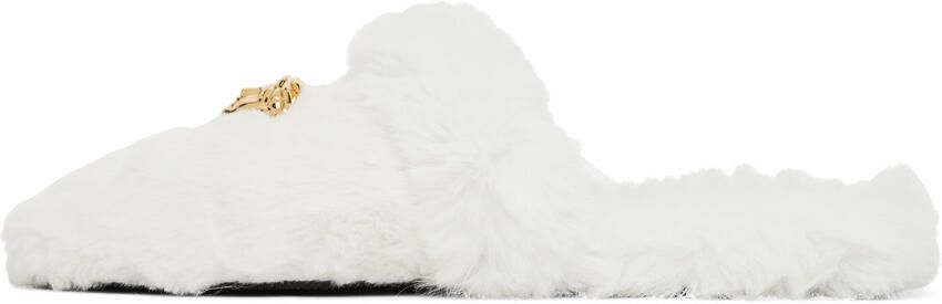 Versace White Faux-Fur Palazzo Slippers - Picture 3